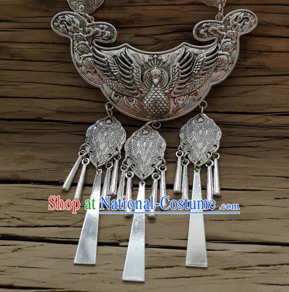 Chinese Traditional Minority Carving Peacock Longevity Lock Necklace Ethnic Folk Dance Accessories for Women