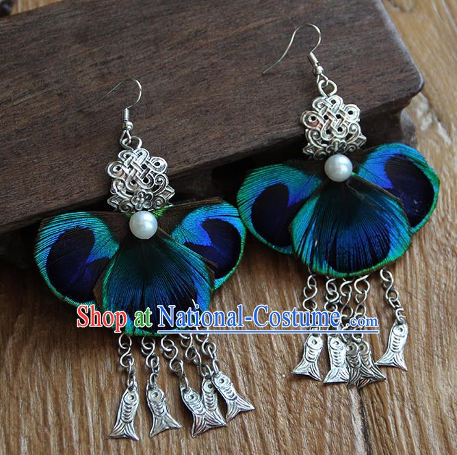 Chinese Traditional Ethnic Feather Earrings National Ear Accessories for Women