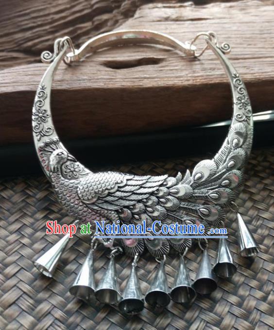 Chinese Ethnic Carving Peacock Necklace Traditional National Jewelry Accessories for Women