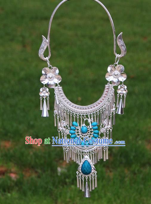 Chinese Ethnic Blue Peacock Necklace Traditional National Jewelry Accessories for Women