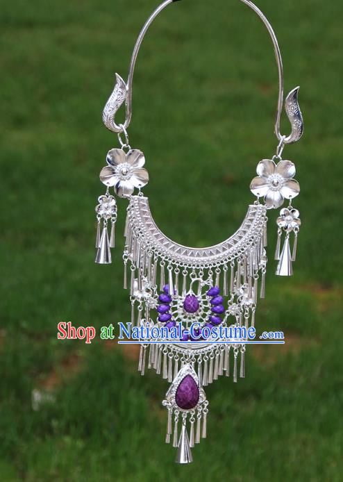 Chinese Ethnic Purple Peacock Necklace Traditional National Jewelry Accessories for Women