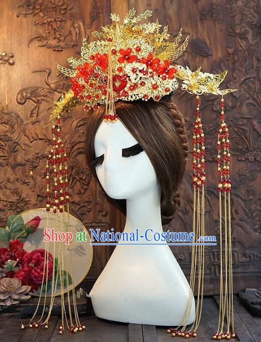 Chinese Handmade Classical Hairpins Hair Accessories Ancient Tassel Phoenix Coronet for Women