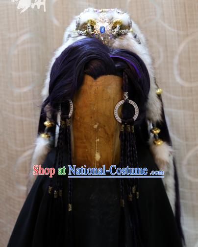 China Ancient Tang Dynasty Cosplay Swordsman Prince Wig Sheath and Hair Accessories Hairdo Crown