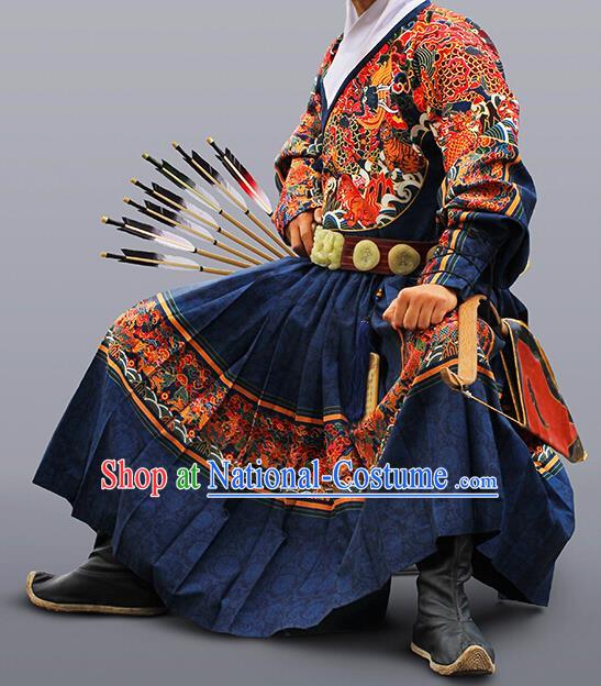 Ancient Chinese Ming Dynasty Imperial Bodyguard Embroidered Costume Blue Fly Fish Cloths for Men