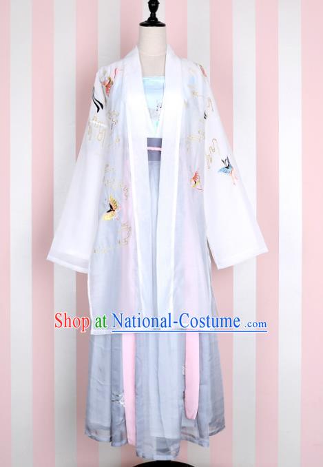 Ancient Chinese Song Dynasty Palace Lady Embroidered Butterfly Costume, China Ancient Princess Clothing for Women