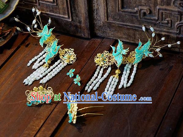 Chinese Handmade Classical Hair Accessories Ancient Cranes Hairpins Tassel Hair Clip for Women