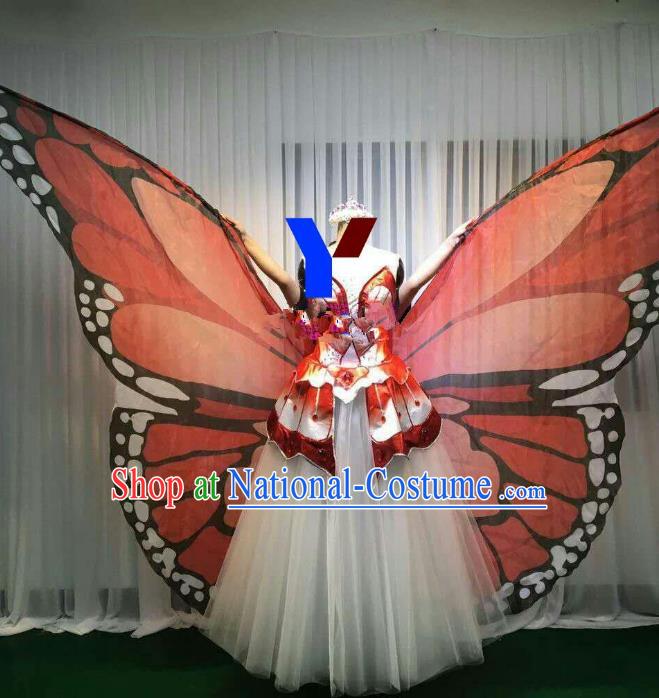 Professional Modern Dance Stage Performance Dress Halloween Costume and Orange Butterfly Wings for Women