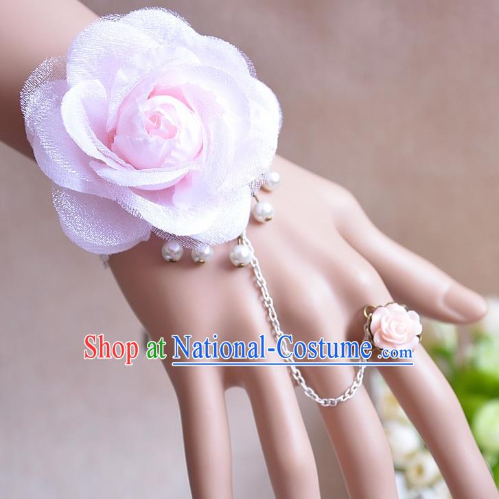 European Western Vintage Jewelry Accessories Renaissance Pink Flower Bracelet with Ring for Women