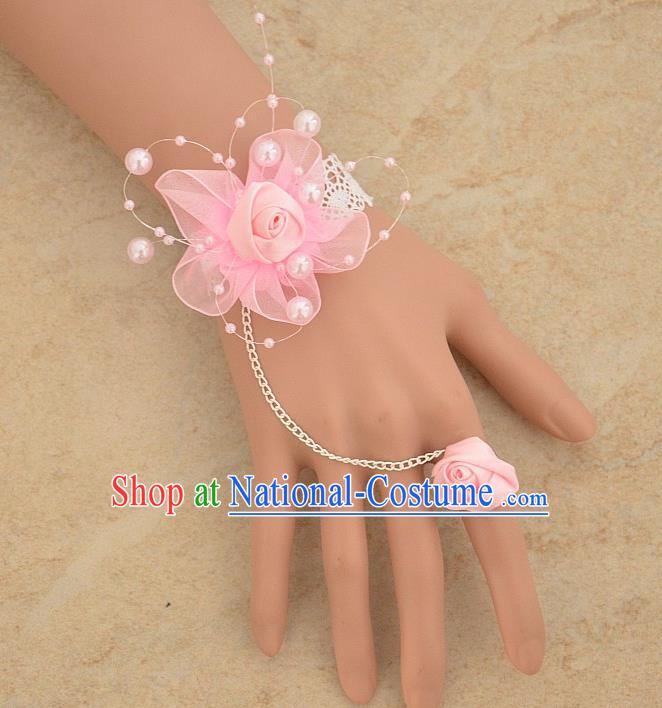 European Western Bride Vintage Jewelry Accessories Renaissance Pink Flower Bracelet with Ring for Women