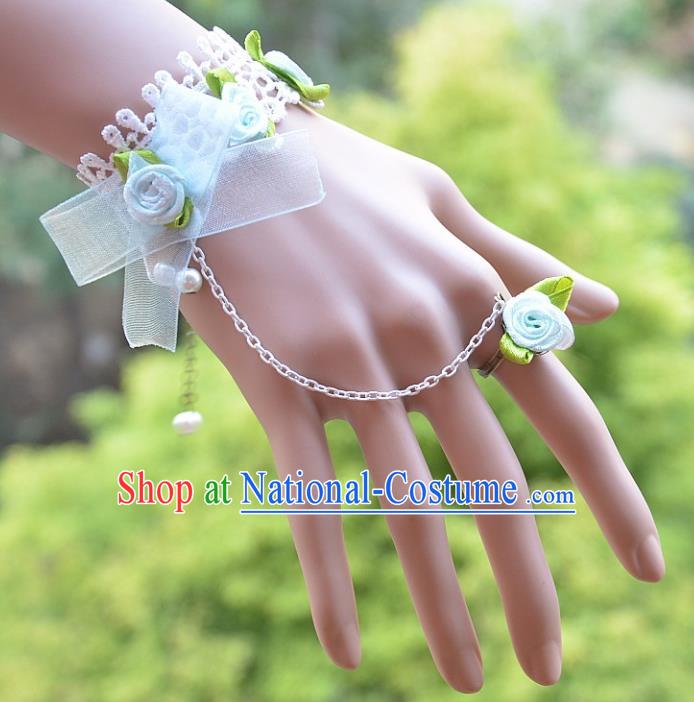 European Western Bride Vintage Jewelry Accessories Renaissance Blue Bowknot Bracelet with Ring for Women