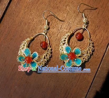 Asian Chinese Traditional Handmade Jewelry Accessories Tassel Blue Earrings for Women