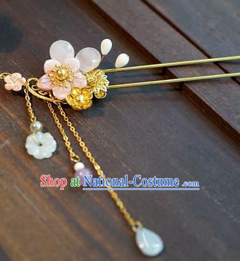 Chinese Handmade Classical Hair Accessories Ancient Hanfu Pink Flower Tassel Hairpins for Women