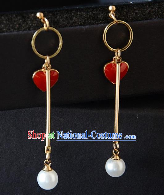 European Western Bride Vintage Accessories Red Heart Eardrop Renaissance Earrings for Women