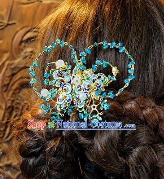 Chinese Handmade Classical Hair Accessories Ancient Hanfu Blue Butterfly Hairpins for Women