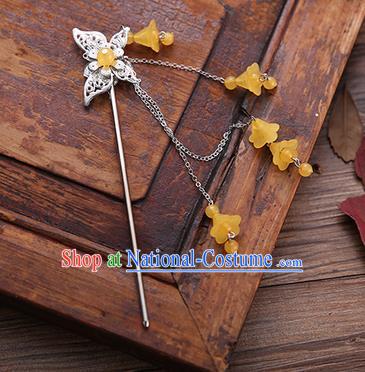 Handmade Chinese Ancient Princess Hair Accessories Butterfly Orange Tassel Hairpins for Women