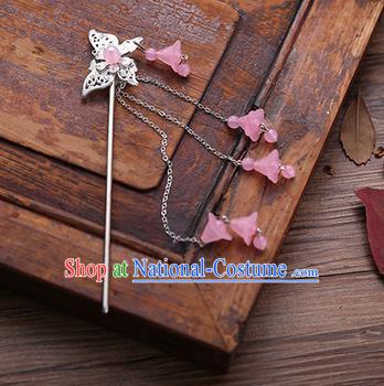 Handmade Chinese Ancient Princess Hair Accessories Butterfly Pink Tassel Hairpins for Women