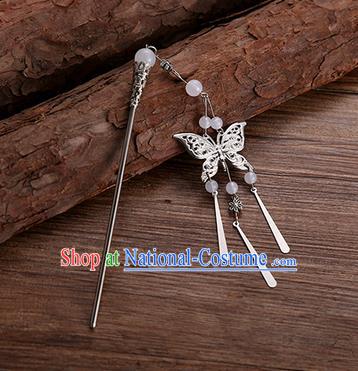 Handmade Chinese Ancient Princess Hair Accessories White Beads Butterfly Hairpins for Women