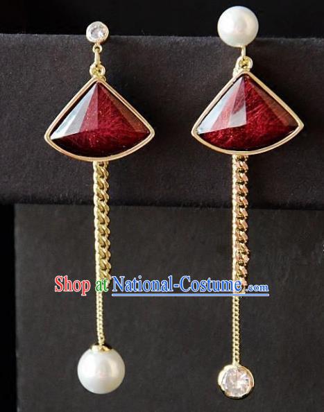 European Western Bride Accessories Renaissance Vintage Red Fan Earrings for Women