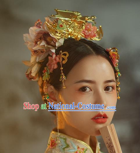 Chinese Handmade Classical Hair Accessories Ancient Hanfu Hairpins Bride Phoenix Coronet Complete Set for Women