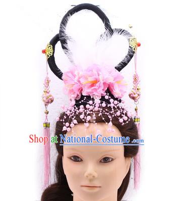 Handmade Asian Chinese Ancient Palace Lady Fairy Hair Accessories Wig and Hairpins for Kids