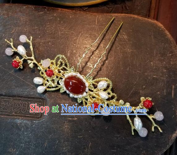 Chinese Handmade Classical Agate Hairpins Ancient Hanfu Wedding Hair Accessories for Women