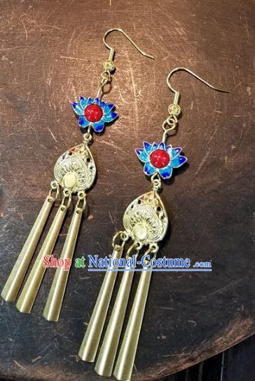 Asian Chinese Traditional Handmade Jewelry Accessories Blueing Lotus Earrings for Women