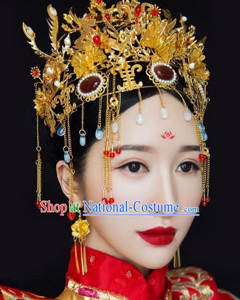 Chinese Handmade Classical Hairpins Ancient Wedding Phoenix Coronet Headdress Complete Set for Women