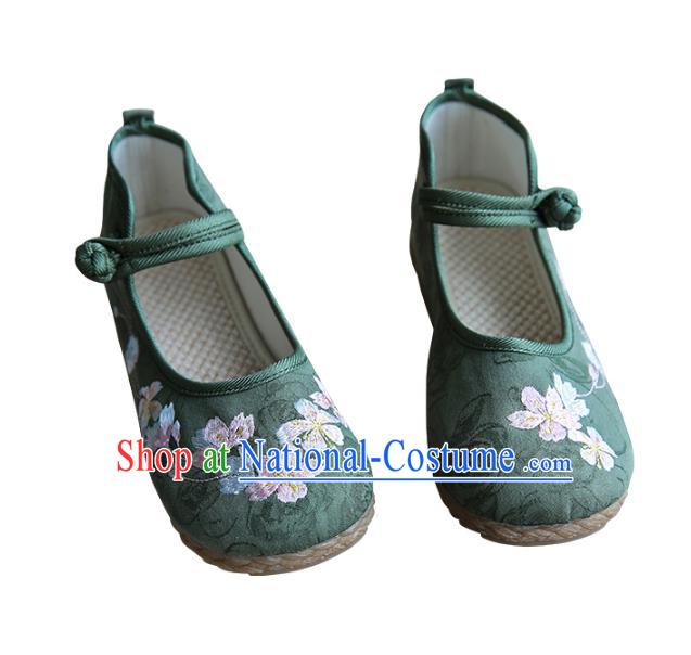 Traditional Chinese Green Shoes Wushu Shoes Hanfu Shoes Embroidered Shoes