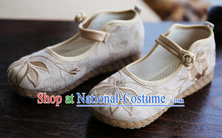 Traditional Chinese Shoes Wushu Shoes Beige Hanfu Shoes Embroidered Lotus Shoes