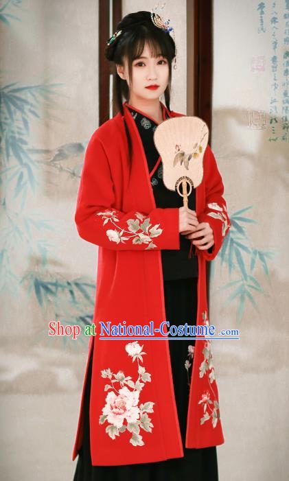 Traditional Chinese National Costume Cheongsam Blouse Tangsuit Embroidered Red Coats for Women