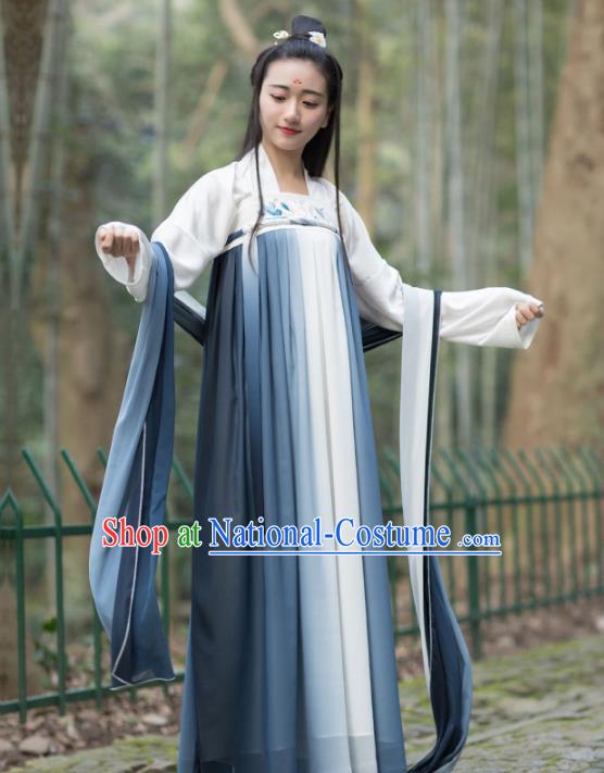 Traditional Chinese Ancient Tang Dynasty Princess Costume Embroidered Hanfu Dress for Women