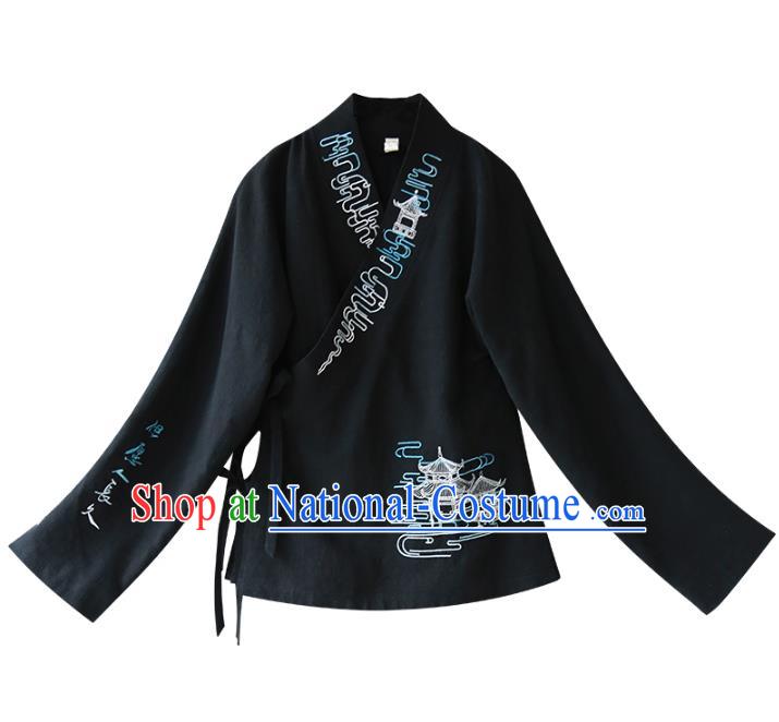 Traditional Chinese National Costume Embroidered Shirts Hanfu Blouse for Women