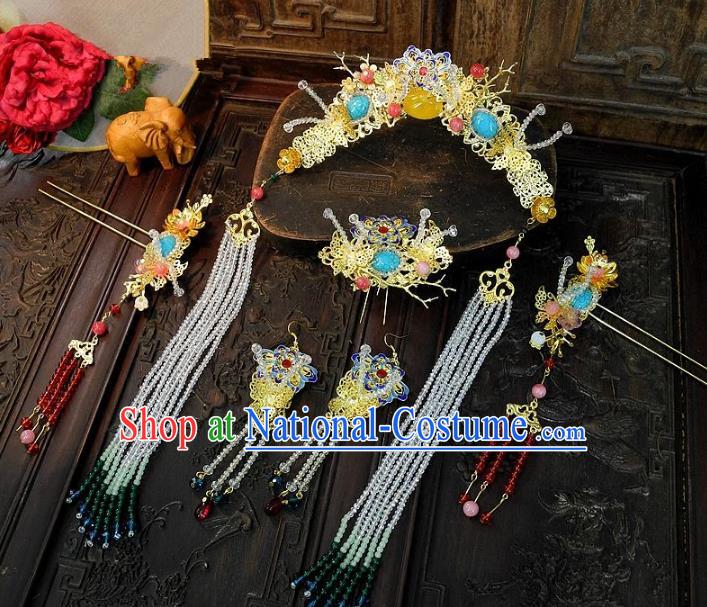 Chinese Handmade Classical Wedding Hair Accessories Ancient Hanfu Step Shake Bride Phoenix Coronet for Women