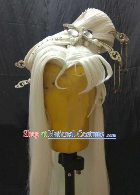 Traditional China Ancient Cosplay Swordsman Asmodians Lady Hair Accessories Wig and Hairpins for Women