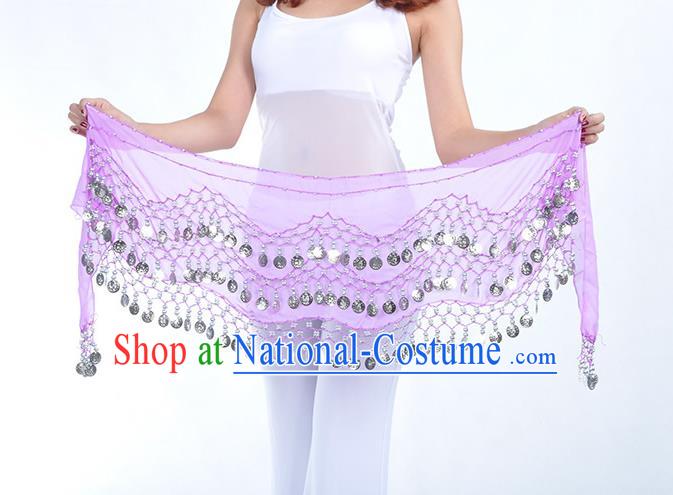 Asian Indian Belly Dance Argent Paillette Lilac Silk Waistband Accessories India Raks Sharki Belts for Women