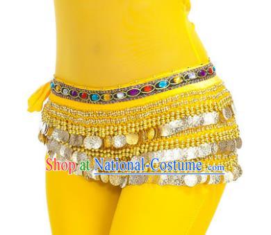 Asian Indian Belly Dance Paillette Yellow Waist Chain Tassel Waistband India Raks Sharki Belts for Women