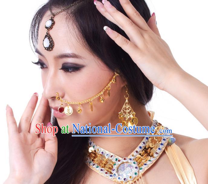 Asian Indian Belly Dance Accessories India Traditional Dance Golden Nose Chain for for Women