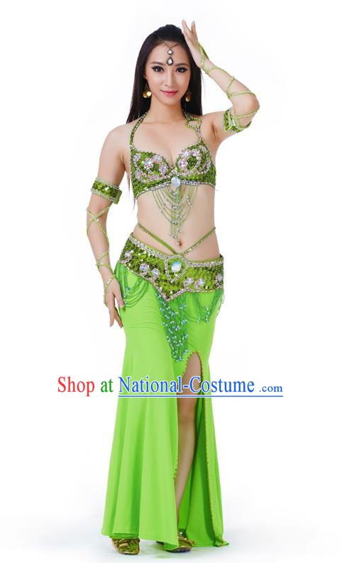 Indian Traditional Belly Dance Light Green Dress Asian India Sexy Oriental Dance Costume for Women