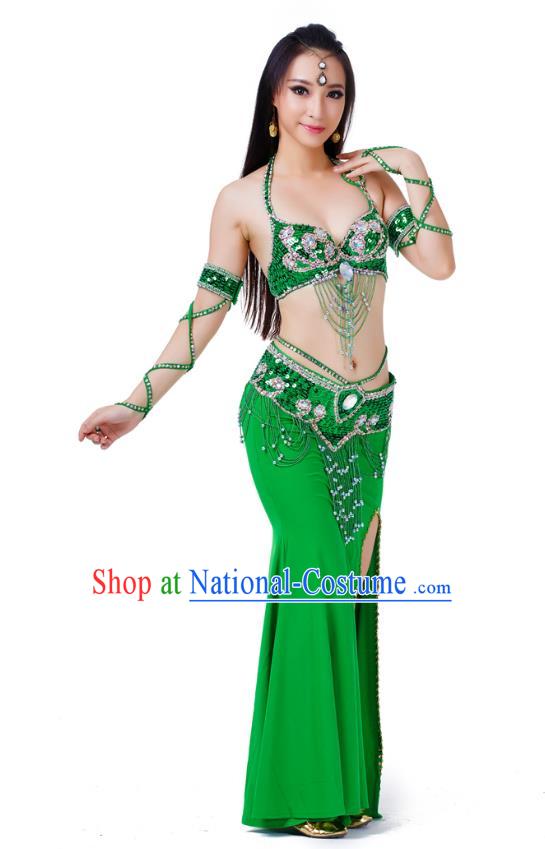 Indian Traditional Belly Dance Green Dress Asian India Sexy Oriental Dance Costume for Women