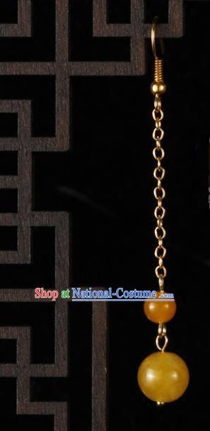 Chinese Handmade Classical Jewelry Accessories Earrings Ancient Palace Lady Yellow Beads Eardrop for Women