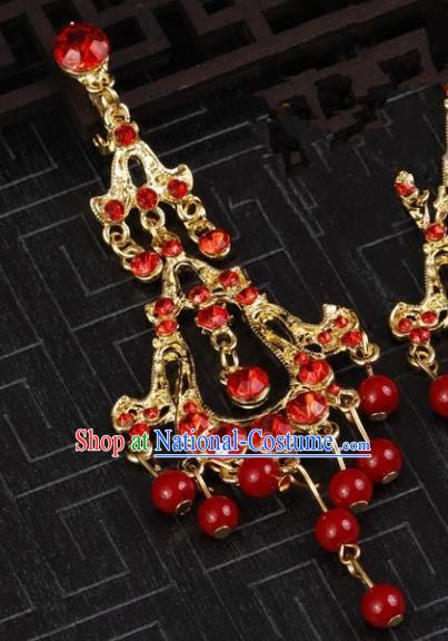 Chinese Handmade Classical Red Crystal Earrings Accessories Ancient Princess Eardrop for Women