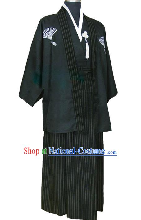 Asian Japanese Traditional Costumes Japan Kimono Black Yukata Clothing for Men