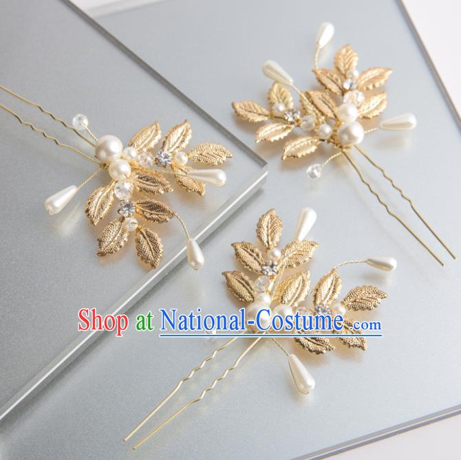 Handmade Classical Wedding Hair Accessories Bride Golden Hairpins Hair Stick for Women