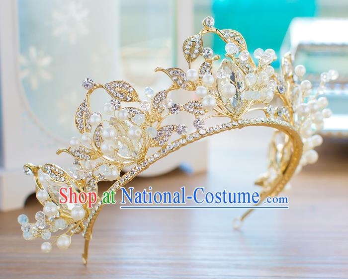 Handmade Classical Hair Accessories Baroque Crystal Golden Royal Crown Princess Coronet for Women