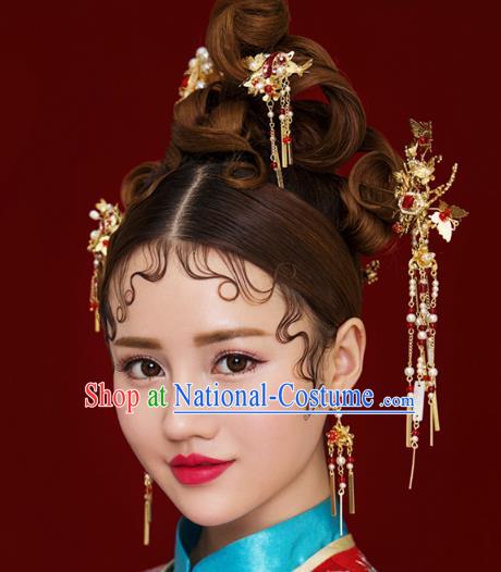 Chinese Handmade Classical Hair Accessories Ancient Palace Tassel Phoenix Coronet Hairpins Complete Set for Women