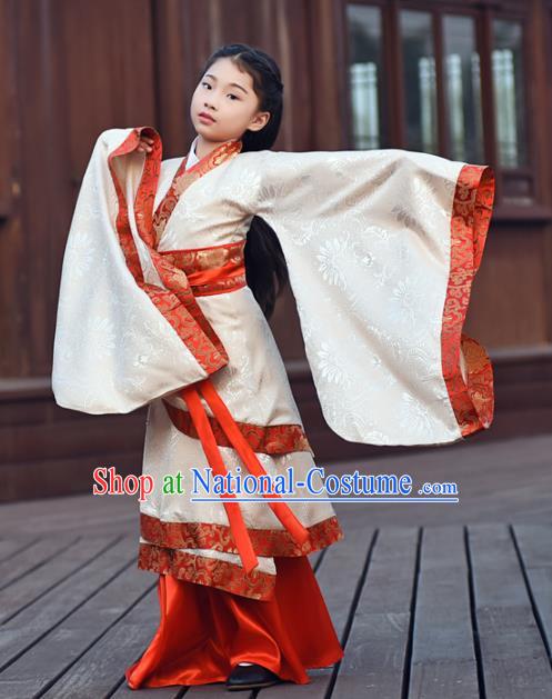 Traditional Chinese Ancient Han Dynasty Princess Hanfu Embroidered Costume for Kids