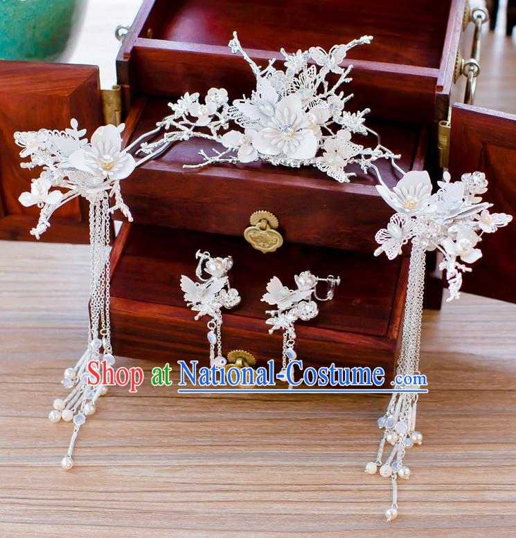 Chinese Handmade Classical Hair Accessories Ancient White Tassel Hairpins for Women