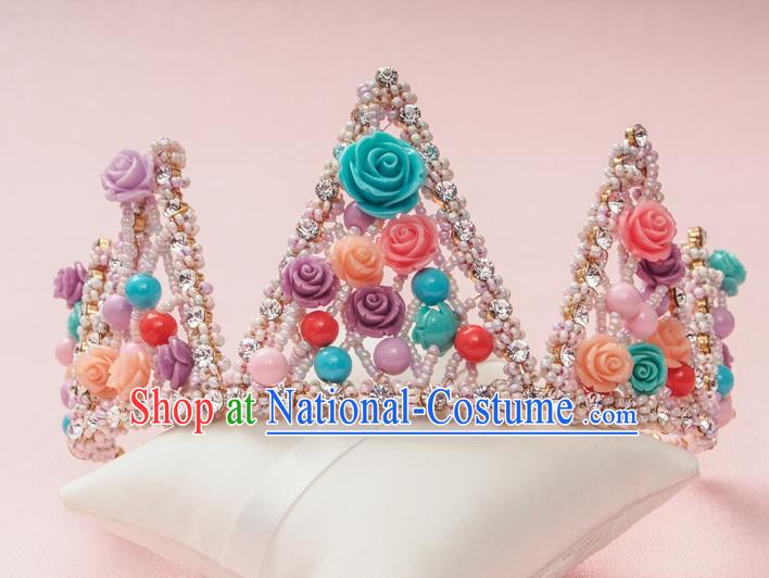 Handmade Classical Hair Accessories Baroque Colorful Royal Crown Headwear for Women