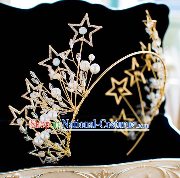 Handmade Classical Hair Accessories Baroque Bride Crystal Stars Golden Royal Crown Headwear for Women