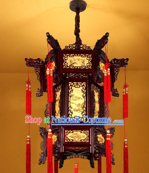 Traditional Chinese New Year Wood Palace Lanterns Hanging Lantern Ancient Ceiling Lamp